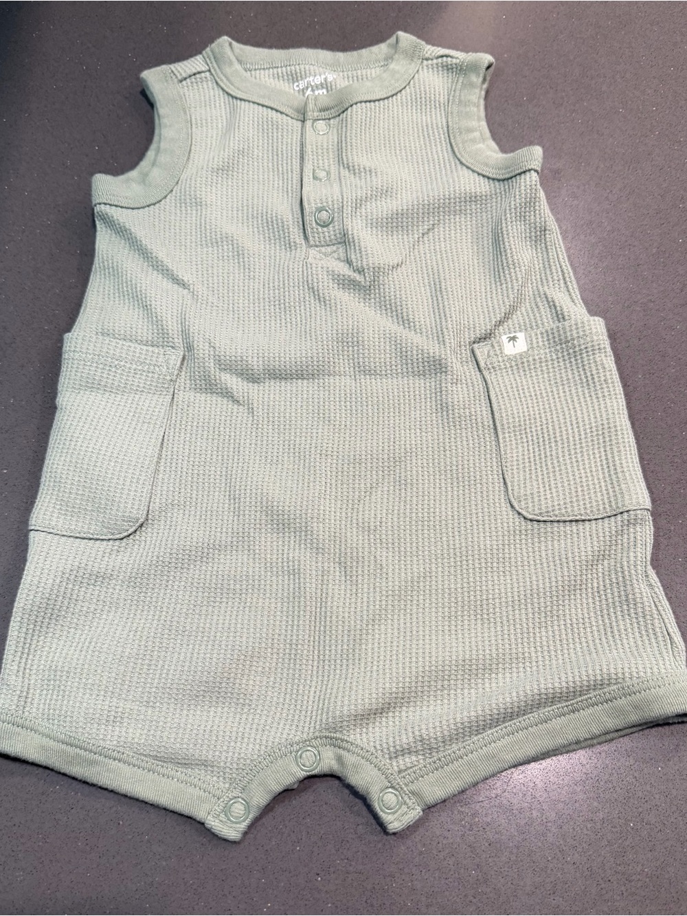 Carter's Sage Green Sleeveless Waffle Romper